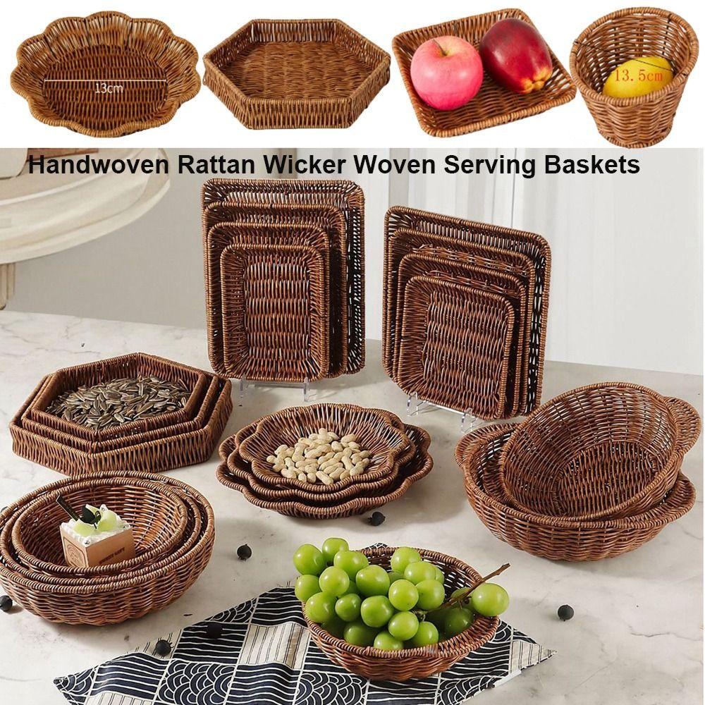 

Handwoven Handwoven Rattan Wicker Khaki Bread French Fry Plate Restaurant Serving 5