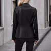 Women's Double Breasted Blazer PU Leather Moto Jacket