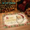 2D Flat Printing, Retro Santa Claus MERRY CHRISTMAS Plaid Doormat, Non-Slip Machine Washable Easy To Clean Polyester Carpet, Suitable for Home And Out