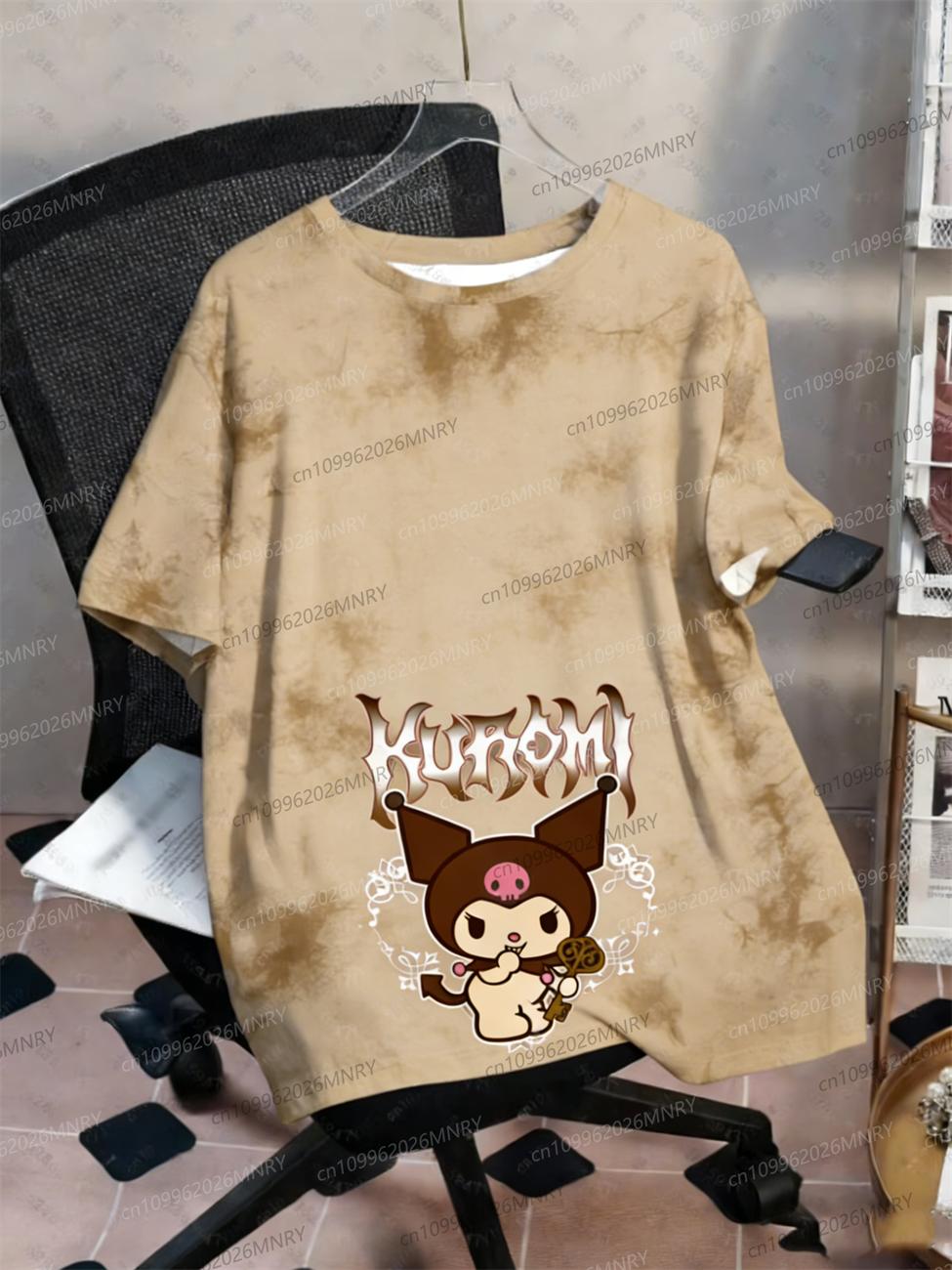

Sanrio Kuromi Tshirt Cartoon Print T-shirt American Vintage Summer Mens Tshirt Women Short-sleeved Tees Top Kid Tshirt 100