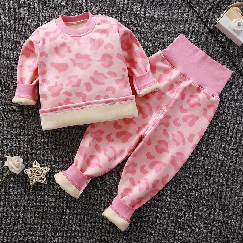 Baby-Unterwäscheset aus Samt mit hoher Taille: Jungen & Mädchen Pyjamas mit Bauchschutz für Herbst-Winter