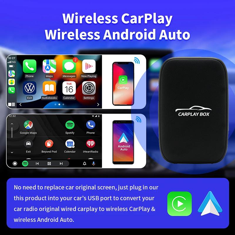 4 in 1 Universal Closed Wired To Wireless Android Auto CarPlay Adapter tv box Car Streaming Box Plug and Play Car Accessories