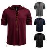 Men's Lace-Up Hooded T-Shirt Casual Retro Top for Men Spring Autumn Fashion Adjustable Sleeve Multi-Color Male Blouse