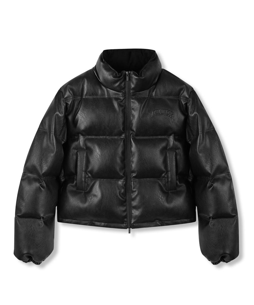 Avandress Vintage Kunstleder Daunenjacke Schwarz