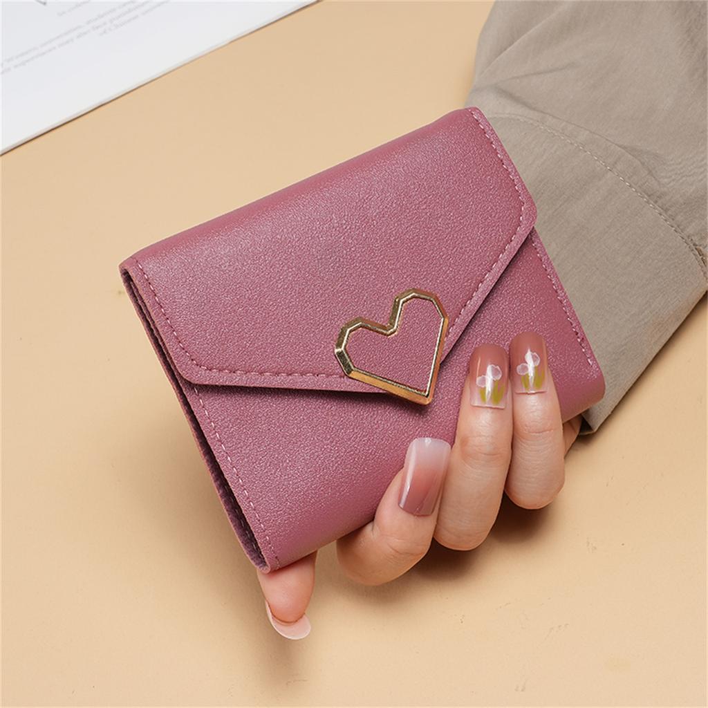 simple purse female students Korean short cute mini coin purse  heart-shaped buckle ladies wallet
