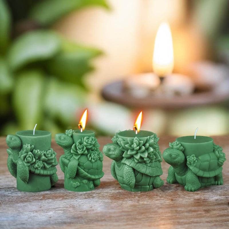 DIY Succulent Turtle Cylindrical Candle Silicone Mold Handmade Squirrel Relief Aromatherapy Gypsum Mold Desktop Decoration
