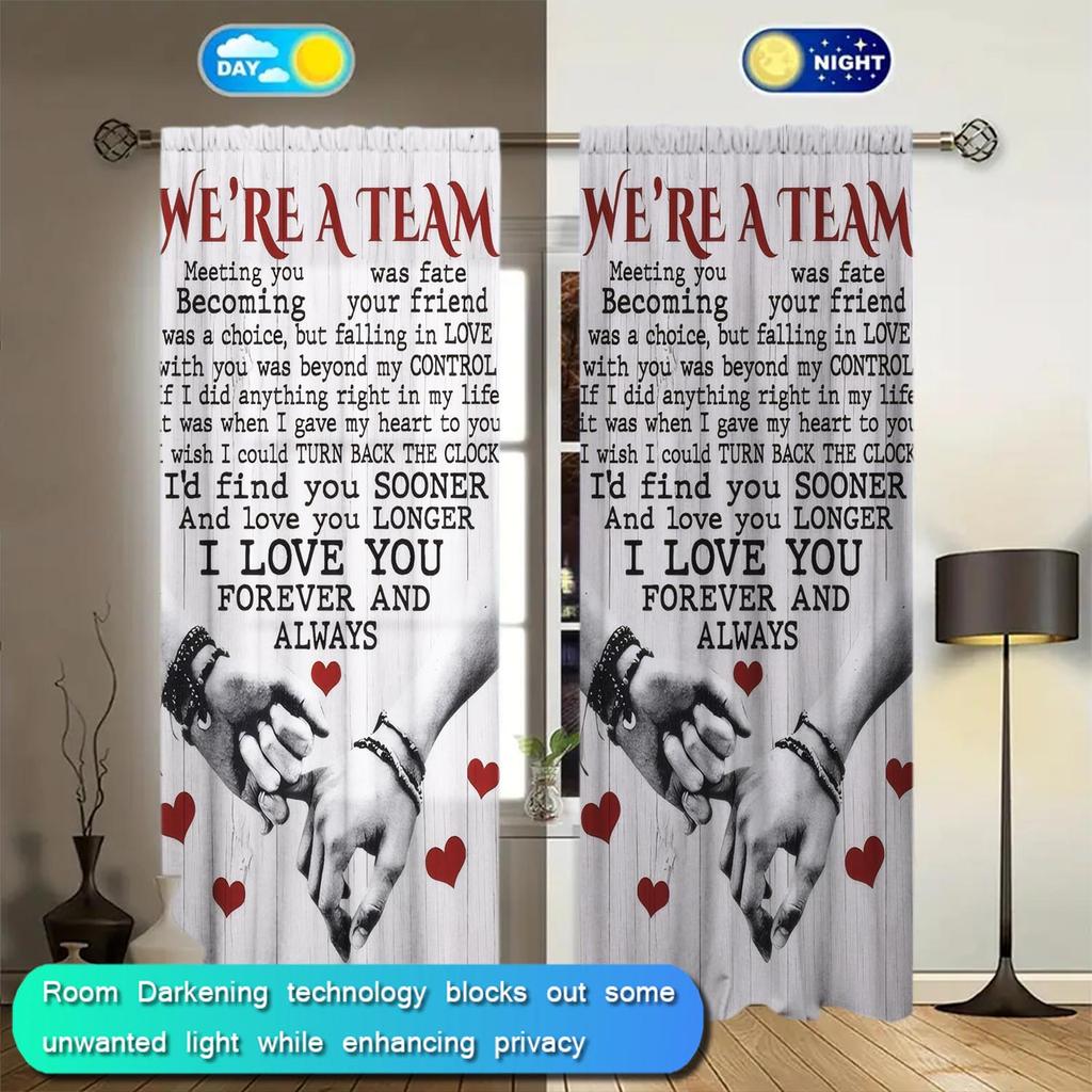 2pcs Confession of Love Print Window Curtains   Shade and Privacy Protection   Suitable for Decorating Various Rooms
