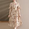 Sophisticated Summer Dress for Middle-aged Women - Waist-cinching, Mid-length Printed Style