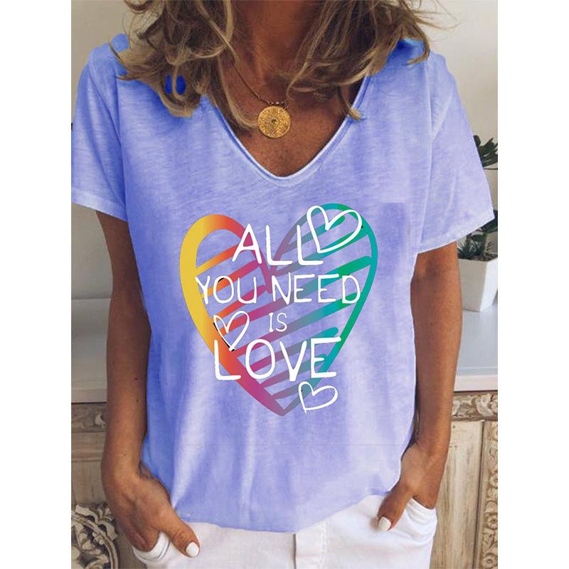 

Модные весенние блузки в стиле ретро с принтом Love, футболки с коротким рукавом и V-образным вырезом, повседневные 8XL фиолетовый