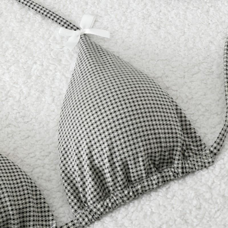 Bikini Boxer de Espalda Descubierta Deseo Puro Traje de Baño con Lazo Dividido Estampado Pequeño Fresco