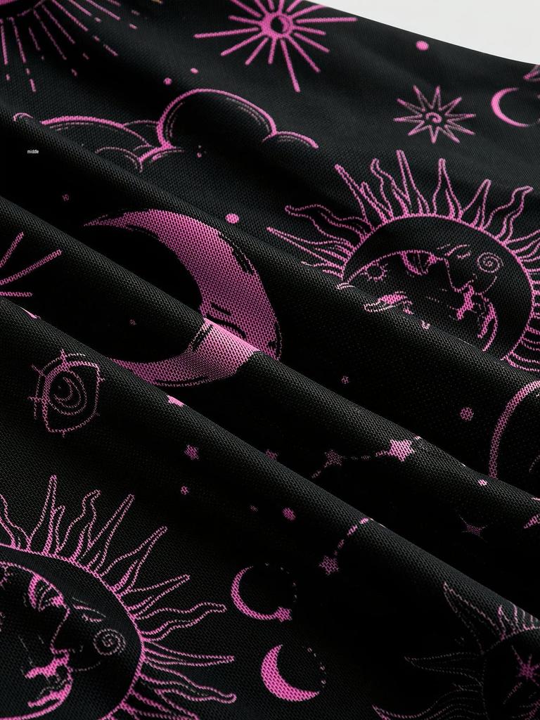 Gothic Star Moon Off-Shoulder Bell Sleeve A-Line Dress