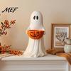 Spooky Season Entryway Accents Resin Ghost Statue with Pumpkin Candy Bowl, Cute Figurine, Trick Fall Harvest Home Decor or Treat Holder for
