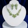 European & American Style Zircon Plum Blossom Necklace & Earrings Set – Green, Transparent, Chic Clavicle Design