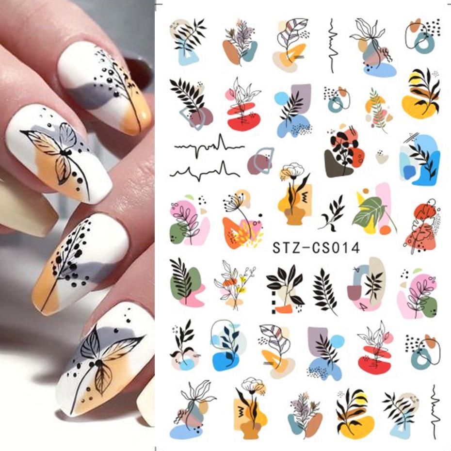 1 ark 3D självhäftande nagelklistermärken Dekaler Bokstav Blomma Löv Fjäril Våglinje Nail Art Decoraton