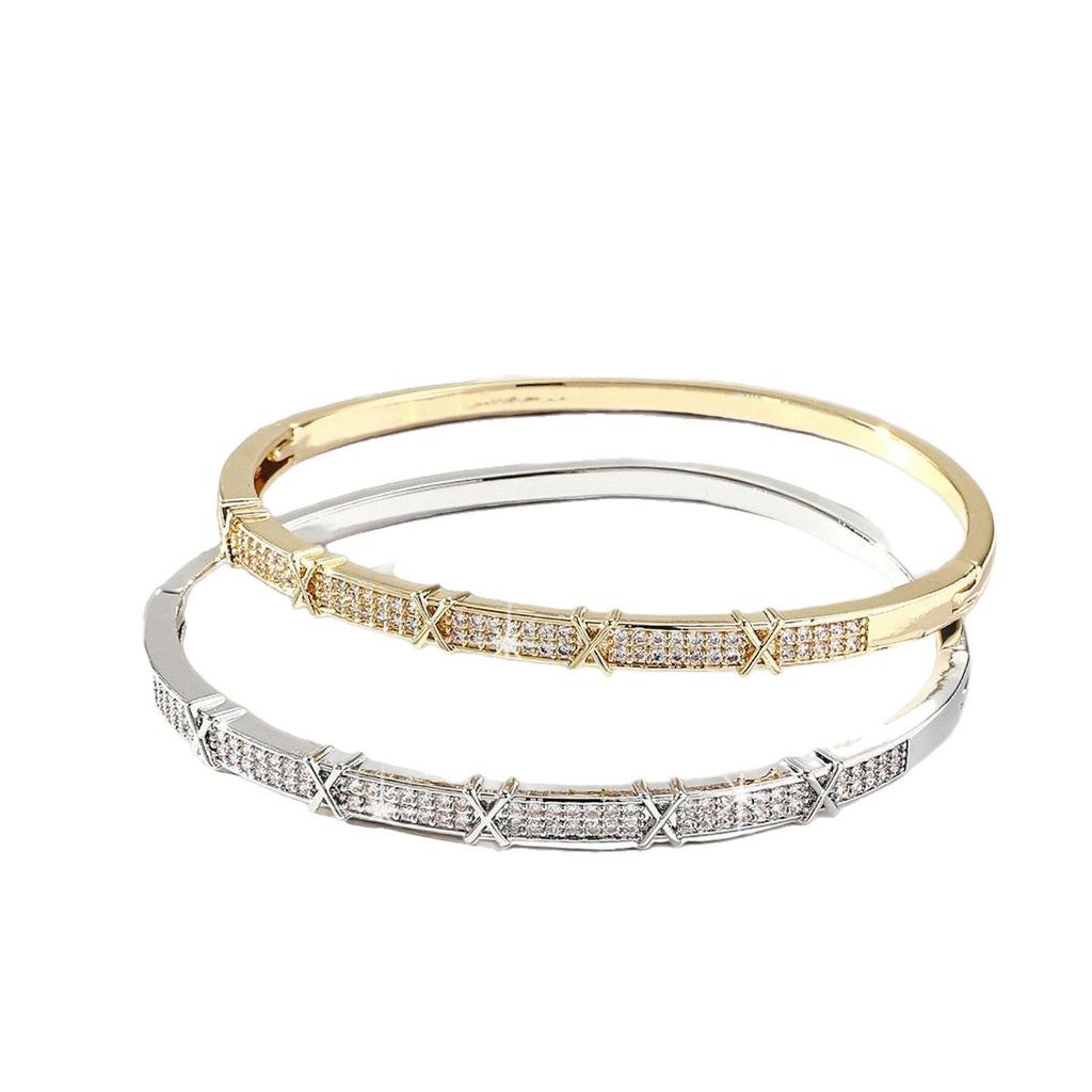 European & American Style Luxury Zircon Bracelet: Versatile Diamond-Studded Women's Bangle with Letter X Design