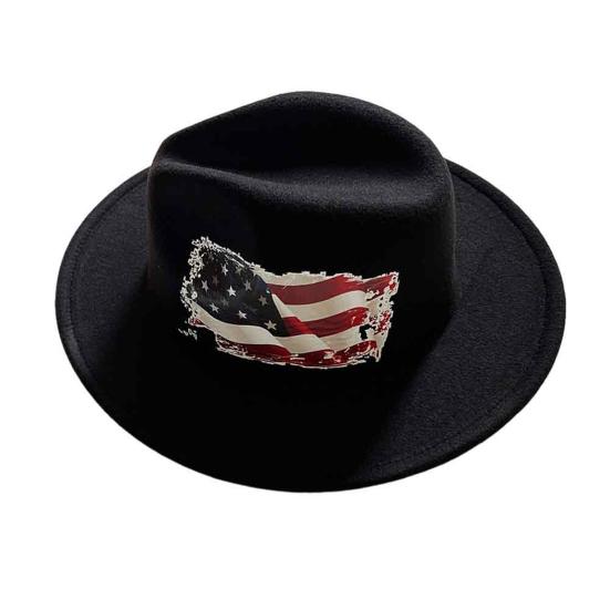 

Ковбойская шляпа с американским флагом, широкополая шляпа Rancher Jazz Hat, патриотическая шляпа в стиле вестерн на 4 июля, фетровая шляпа Fedora для мужчин и женщин C