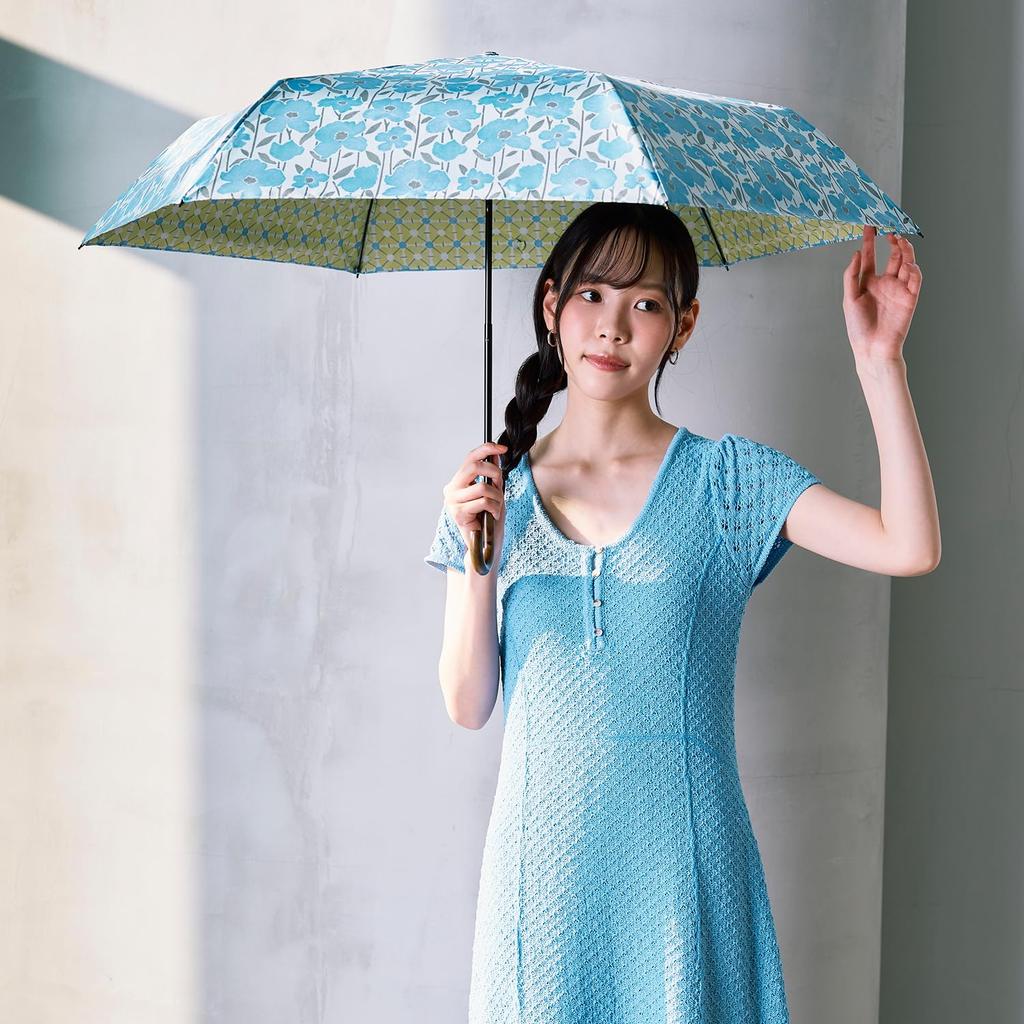 estaa Sun and Rain Floral Heat Sun UV Sky Blue (Esta) Women's Parasol, Umbrella, Foldable, Pattern, Shielding, Protection, Cut, 54cm, 31-230-30325