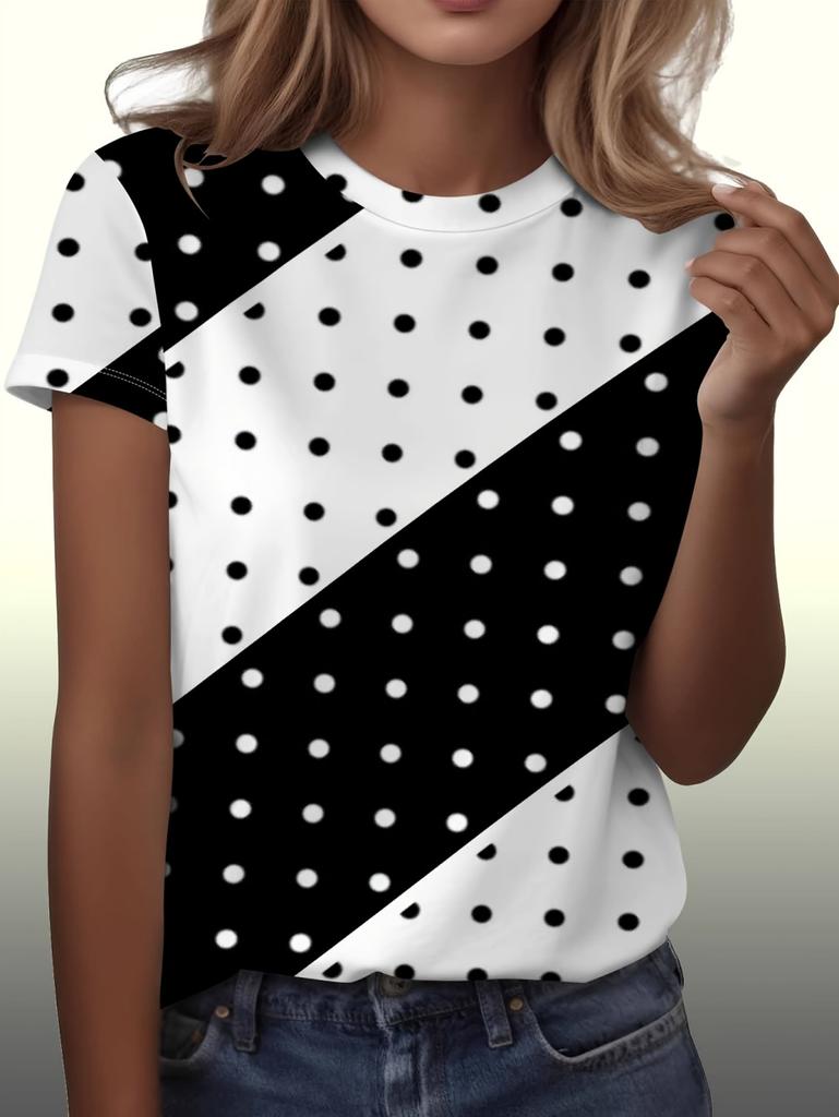Vintage Summer Women's Polka Dots T-Shirt Floral Graphic Fashion Casual Short Sleeve Crew Neck Tops Tees Daily Female Clothing