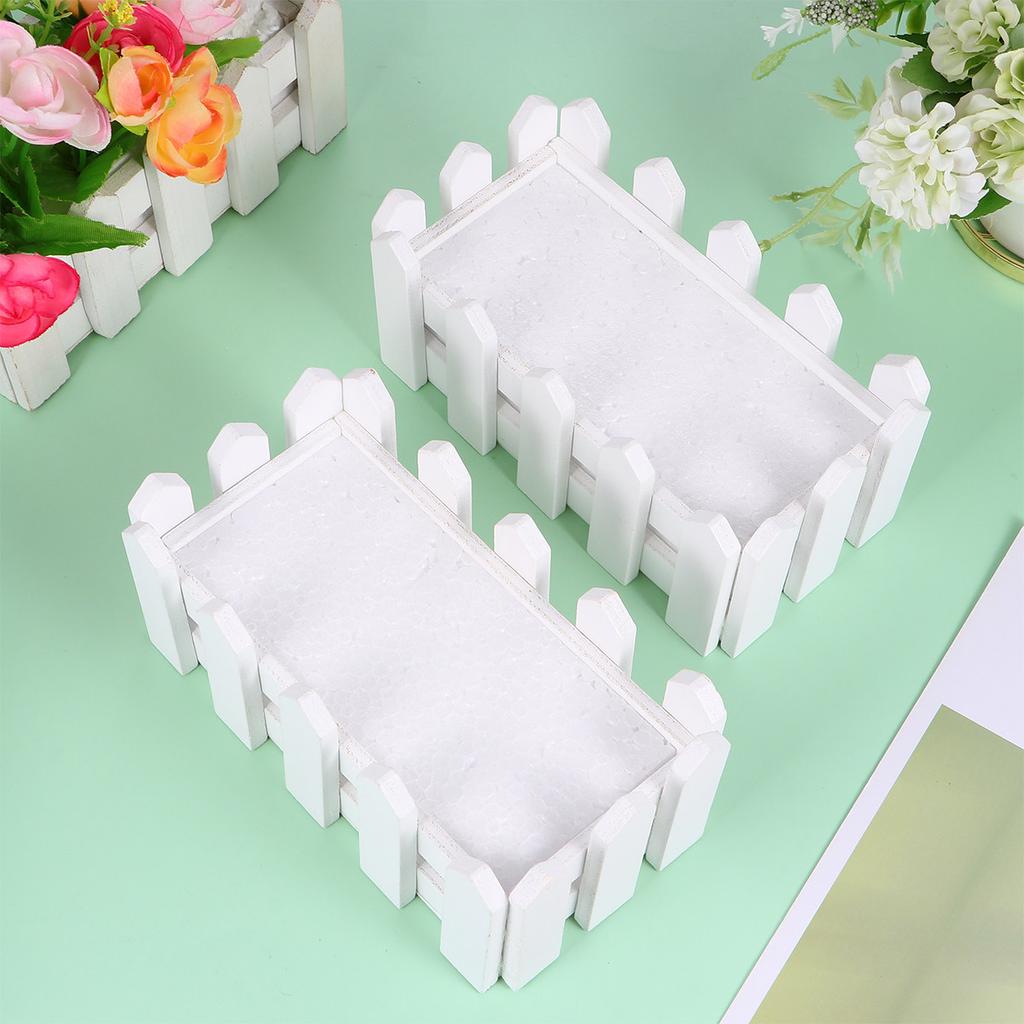 3Pcs Artificial Flower Pot Set White Simulative Plants Decor Wood Fence Design Leakproof Thickened Base for Car Desk Home