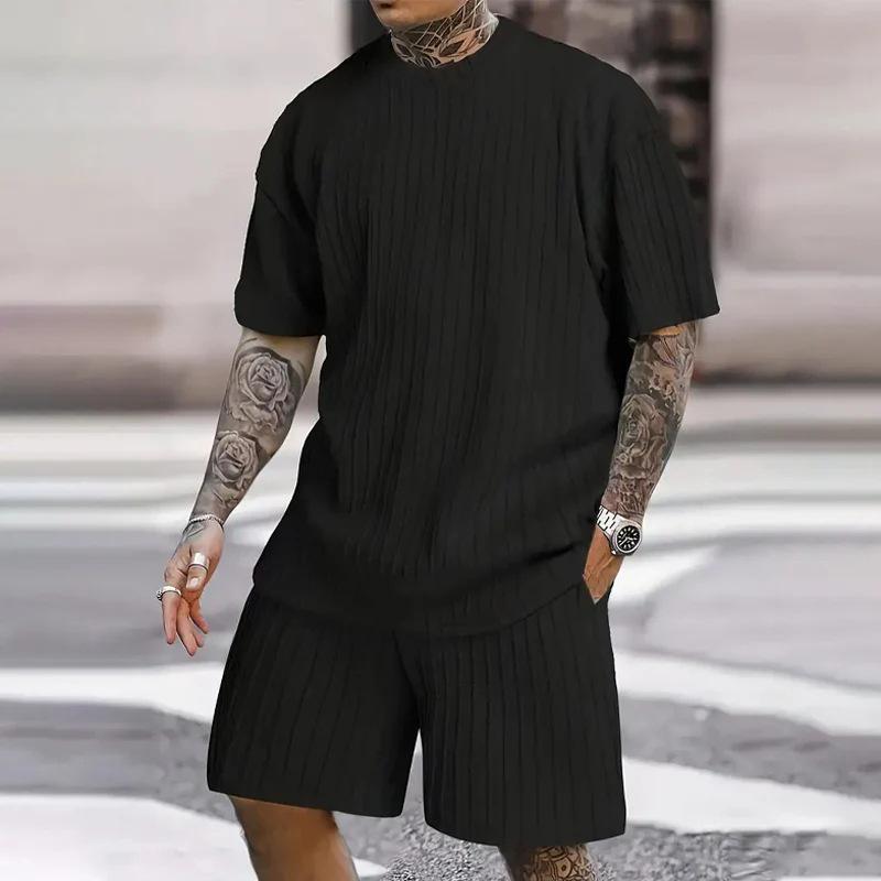 Europäisches & Amerikanisches 2024 Herren Freizeit-Textur-Kurzarm-Sommerurlaubsset