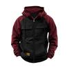 Fall Winter Men Hoodie Zipper Closure Elastic Cuff Retro Multi Pockets Cargo Style Warm Cardigan Coat Mid Length Hip Hop Contrast Color Top