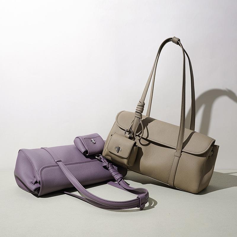 Spring and summer new lychee pattern armpit bag women's commuter versatile baguette bag niche design leather shoulder bag