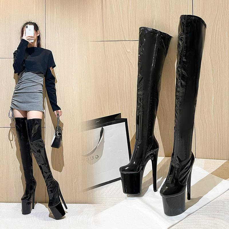 Fashion FHC 20CM Heel Sexy Pole Dance Shoes,Unisex Cosplay Thigh High Boots,Round Toe,Women Platform Botas,Red,Black,White,Custom Colors