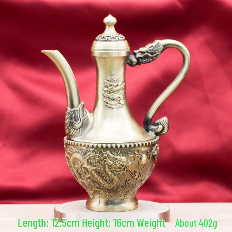 Brass Dragon Phoenix Wine Pot Copper Ornament - Auspicious Metal Crafts for Home & Restaurant