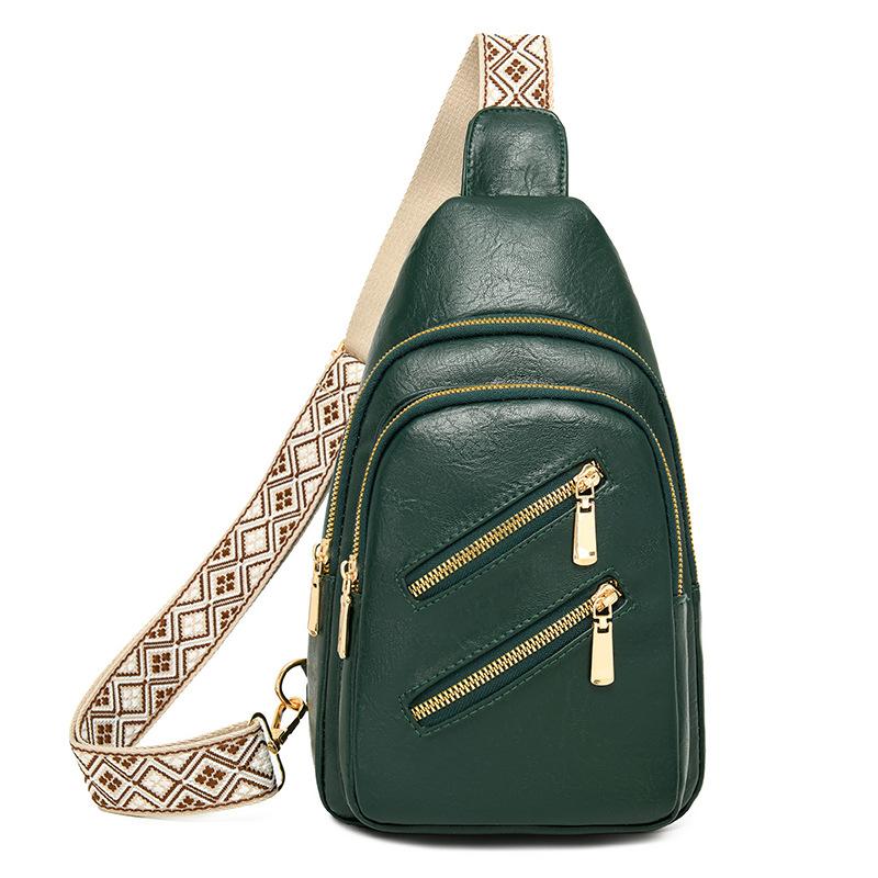 

Мягкая кожаная нагрудная сумка женская сумка через плечо зелёный