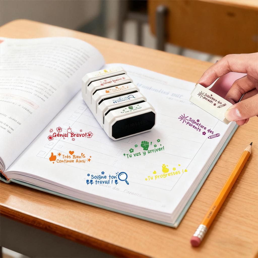 6-in-1 Teacher's Multi-Layer Stamp: Building Blocks, Scoring, Weather, Drinking Water, Encouragement