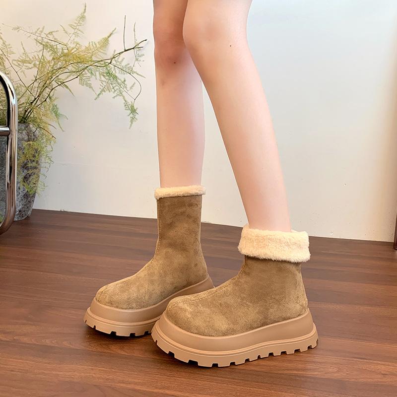 Thick-soled Snow Boots for Women 2025 Winter New Style, Fleece and Thickened Warm Cotton Shoes, Anti-slip Short Boots,Large Size