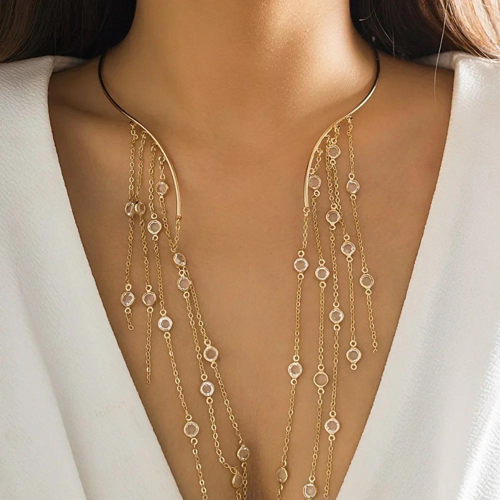 Fashion Diamond Studded Chest Chain Jewelry Sexy Body Chain Tassel Necklace Bikini Chest Chain Women Gifts