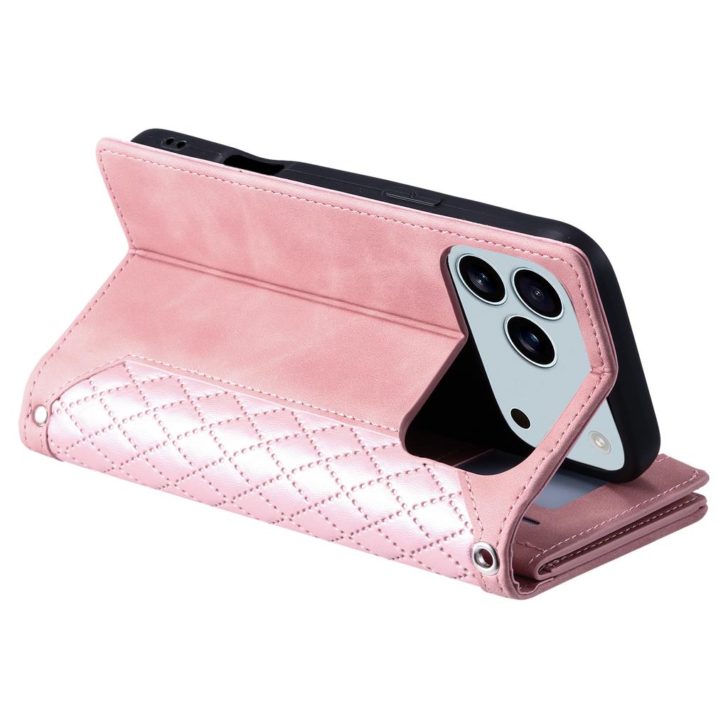 Pour iPhone 17 Pro Max Étui Portefeuille Ligne de Coutures Losanges Cuir PU Housse de Téléphone avec Dragonne