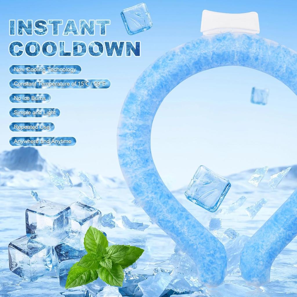 Neck Cooling Tube, Portable Wearable Cooling Neck Wraps Freezes Below 64°F, Reusable Ice Ring Body Cooling Products for Indoor Outdoor Sports