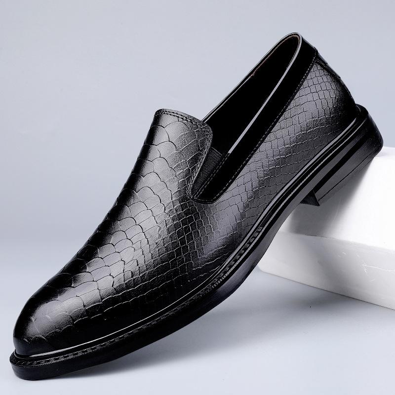 Men's shoes business casual leather shoes sling lace-up lazy shoes large size breathable embossed British small leather shoes