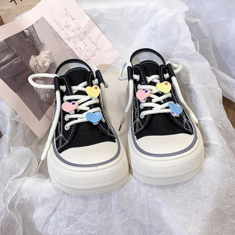Low-top Big-head Board Shoes Summer New Fashion Love Accessories Casual Shoes Niche Lace-up Round-head Canvas Shoes