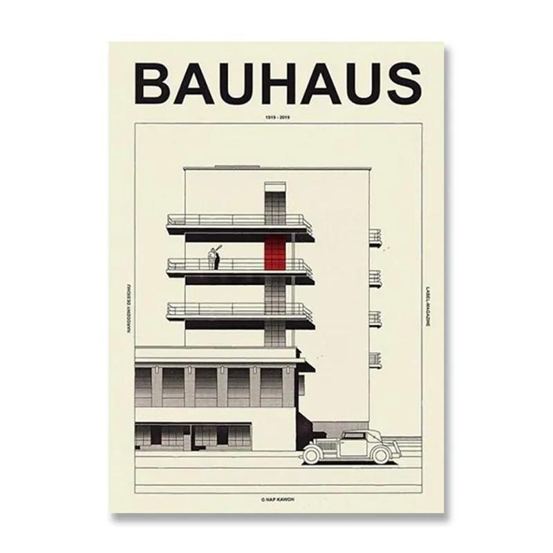 Vintage Minimalist Bauhaus Black and White Modernism Exhibition Wall Art Poster and Print Canvas Painting Picture Home Decor