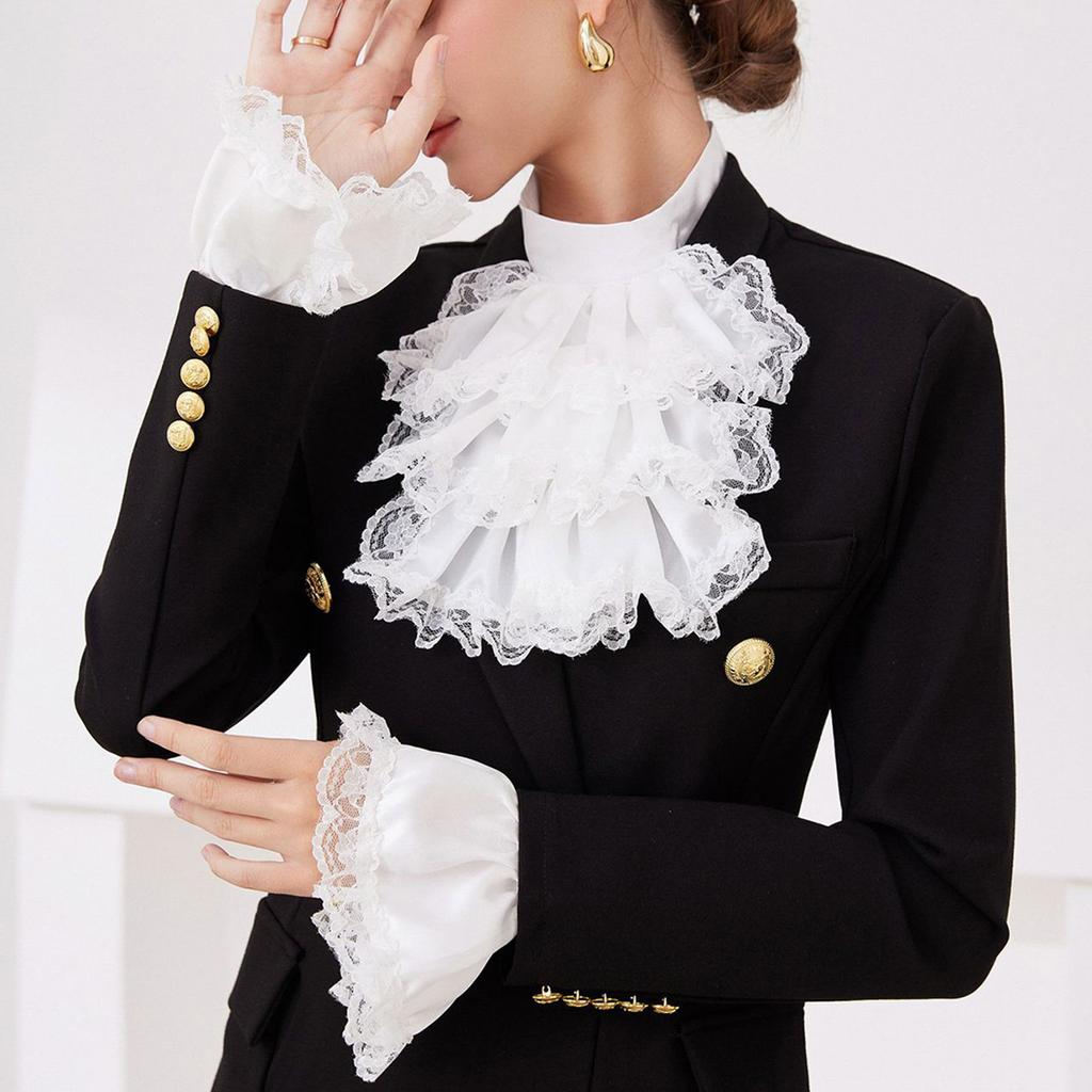 Elegant Detachable Ruffle Lace Jabot Neck Collar and False Sleeve Cuffs Set for Medieval Costume and Historical Event