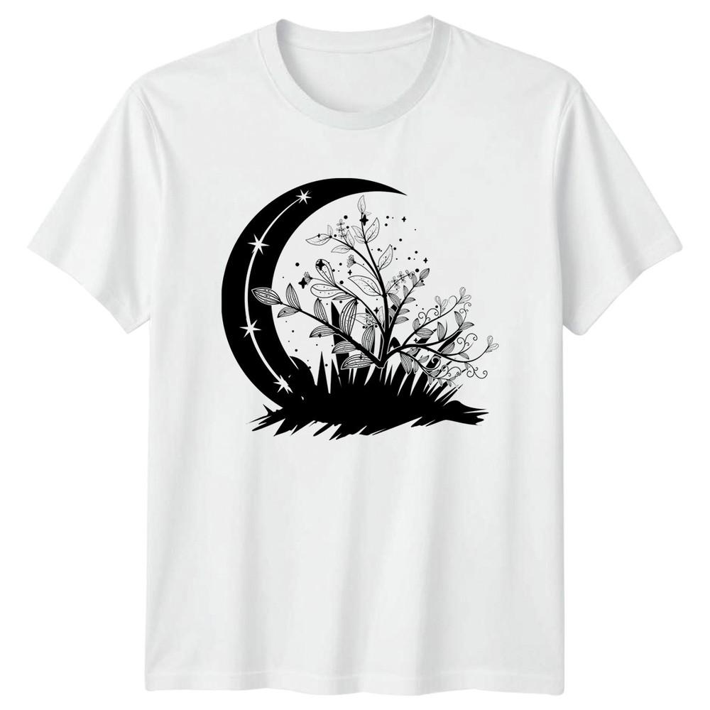 Mystical Moon And Botanical Plant TShirt Witchy Nature Birthday Gift For Him