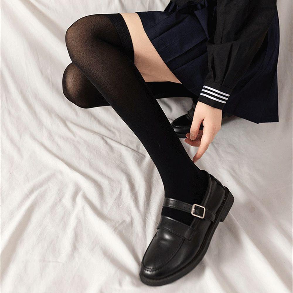 Bas cuissardes opaques sexy élastiques JK pour filles, chaussettes montantes au-dessus du genou pour femmes, chaussettes longues