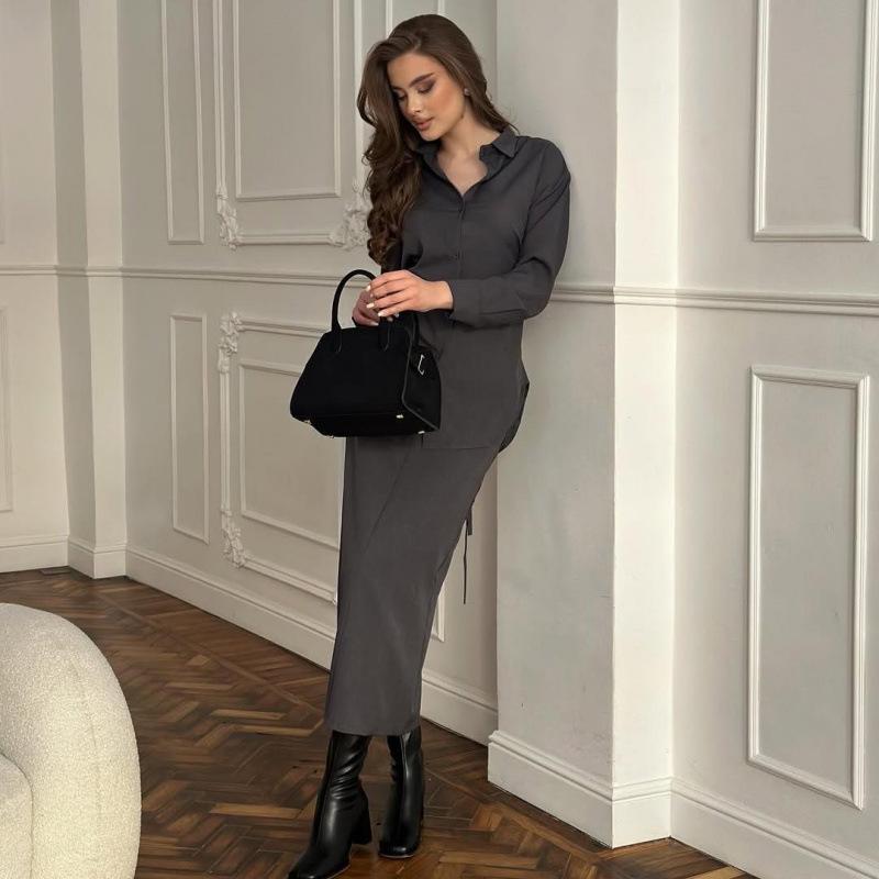 2025 Autumn European & American Fashion Tie-Up Long Sleeve Soft Two-Piece Set for Women