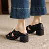 Krazing Pot Mikrofaser Mode Dicke Mittlere Absätze Peep Toe Schuhe Europäisches Design Sommer Größe 43 Größe 42 Plateau Damen Sandalen