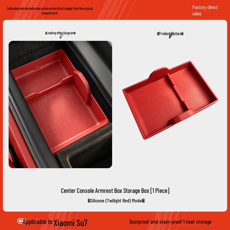 Xiaomi SU7 Armrest Center Console Silicone Storage Box for Car Interior.