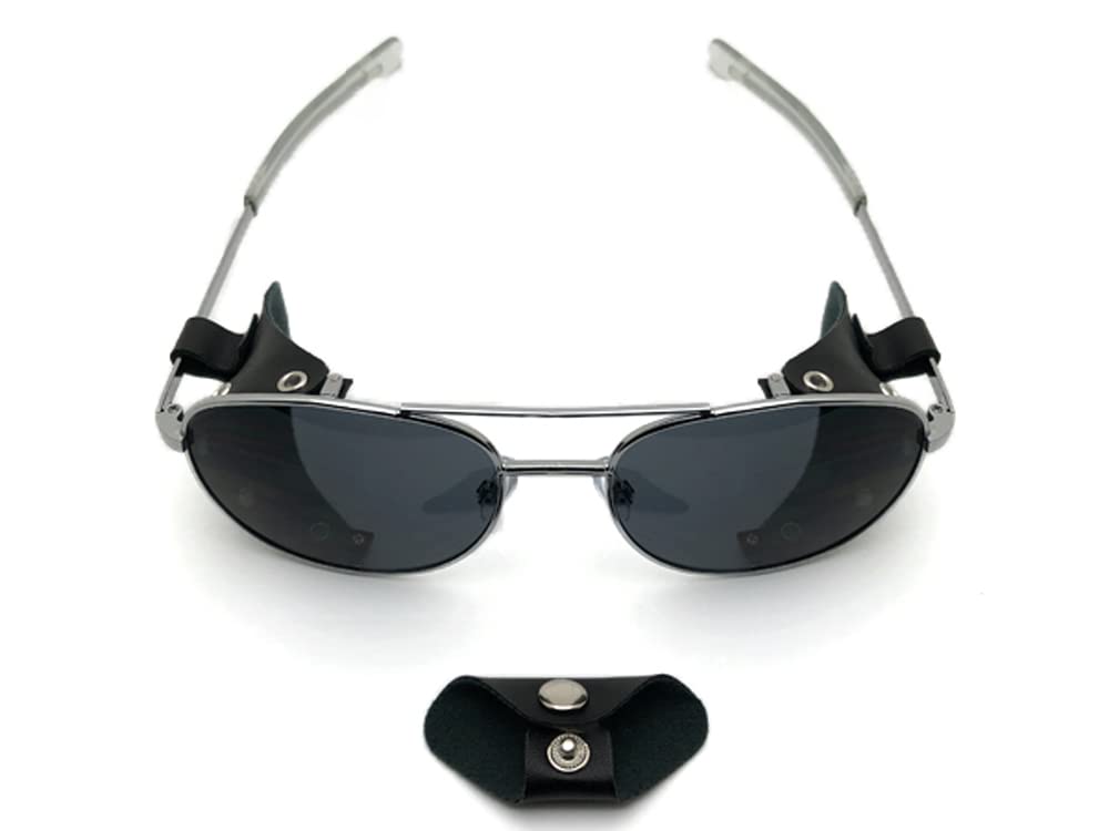 [SPEED ADDICT] LEATHER SIDE COVER PILOT SUNGLASS Silver X Smoke Vintage Aviator Style Windproof Dustproof Motorcycle Goggles Domestic Regular Item