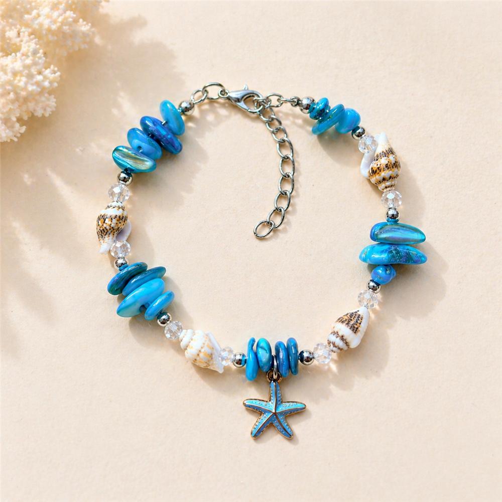 Holiday Ocean Charm Female Multicolor Chips Shell Starfish Pendant Adjustable Bracelet Silver Color Wedding Jewelry For Women