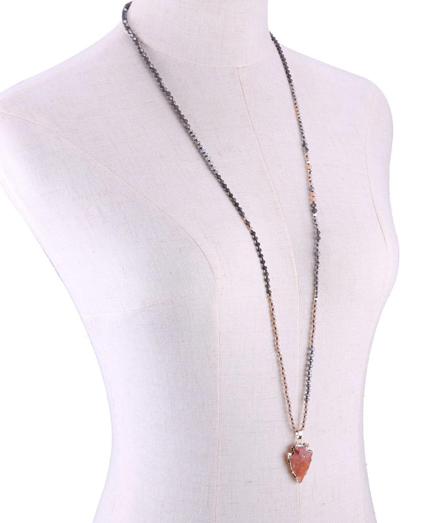 KELITCH Matte Agate Crystal Bead Necklace Gemstone Pendant Statement Long Necklace for Women (Pendant 2)