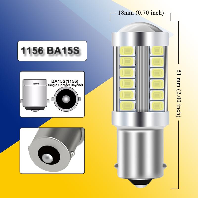 2/4/8 P21W 1156 BA15S Turn Signal Light 1157 BAY15D LED Bulbs Car Reverse Parking Backup Lights 12V 33SMD 6500K White Red Yellow