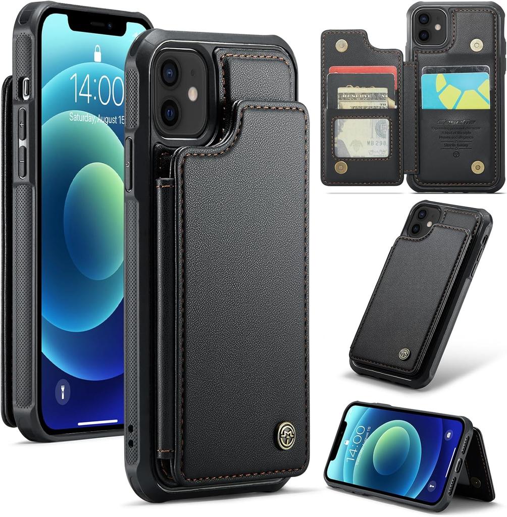 IPhone Wallet Protective Case with Card Holder, RFID Shielding, Men's and Women's Shock-absorbing Leather Bracket, Durable Protective Phone Case