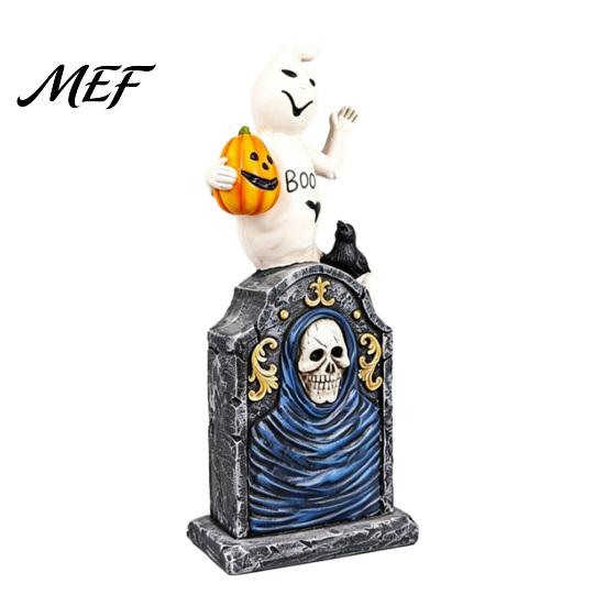 Spooky Home Interior Decor Halloween Tombstone Figurine, Resin Ghost Pumpkin Crow on Hand Painted Party Supplies Statue for Desktop Haunted