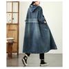 European Style Patchwork Denim Jacket Women Hooded Loose Fit Long Trench Coat Autumn Oversized Outerwear Plus Size